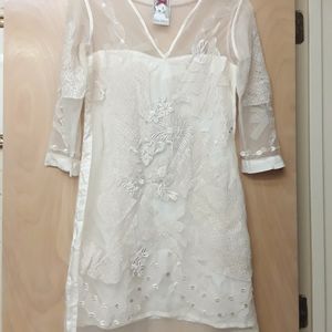 Joanna Baraschi Anthro White Lace Boho Dress M